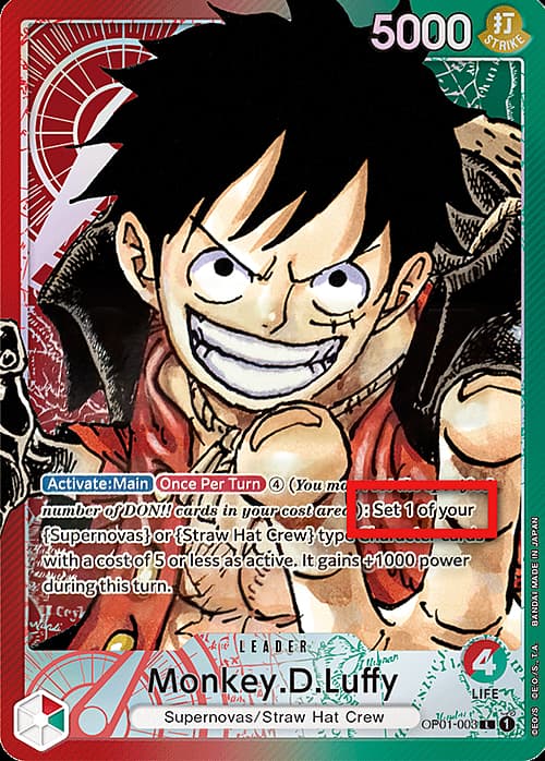 Monkey.D.Luffy — Pre-Errata Cards (p-errata) — No. OP01-003 — Ver. Alternate Art — vPre-Errata Card | Missing Text "Up to"