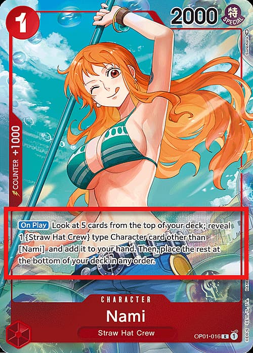 Nami — Pre-Errata Cards (p-errata) — No. OP01-016αa — Ver. Alternate Art — vAlternative Art | Alpha Pre-Errata Card | "reveal 1 {Straw Hat Crew} type Character"