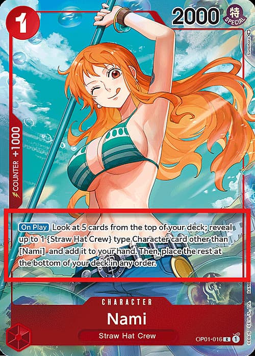 Nami — Pre-Errata Cards (p-errata) — No. OP01-016βa — Ver. Alternate Art — vAlternative Art | Beta Pre-Errata Card | "reveal up to 1 {Straw Hat Crew} type Character"