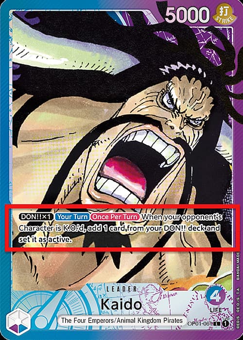 Kaido — Pre-Errata Cards (p-errata) — No. OP01-061a — Ver. Alternate Art — vAlternate Art | Pre-Errata Card | Missing Text "Up to"